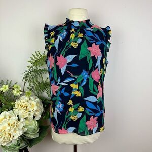 J. CREW factory blouse | Floral mockneck tank top | size 4 | navy | sleeveless